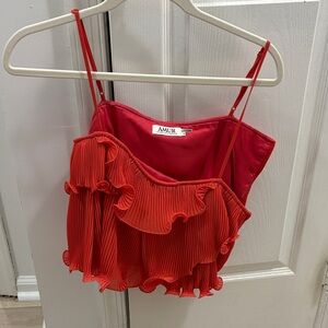 AMUR Scarlet Pleated Ruffle Top